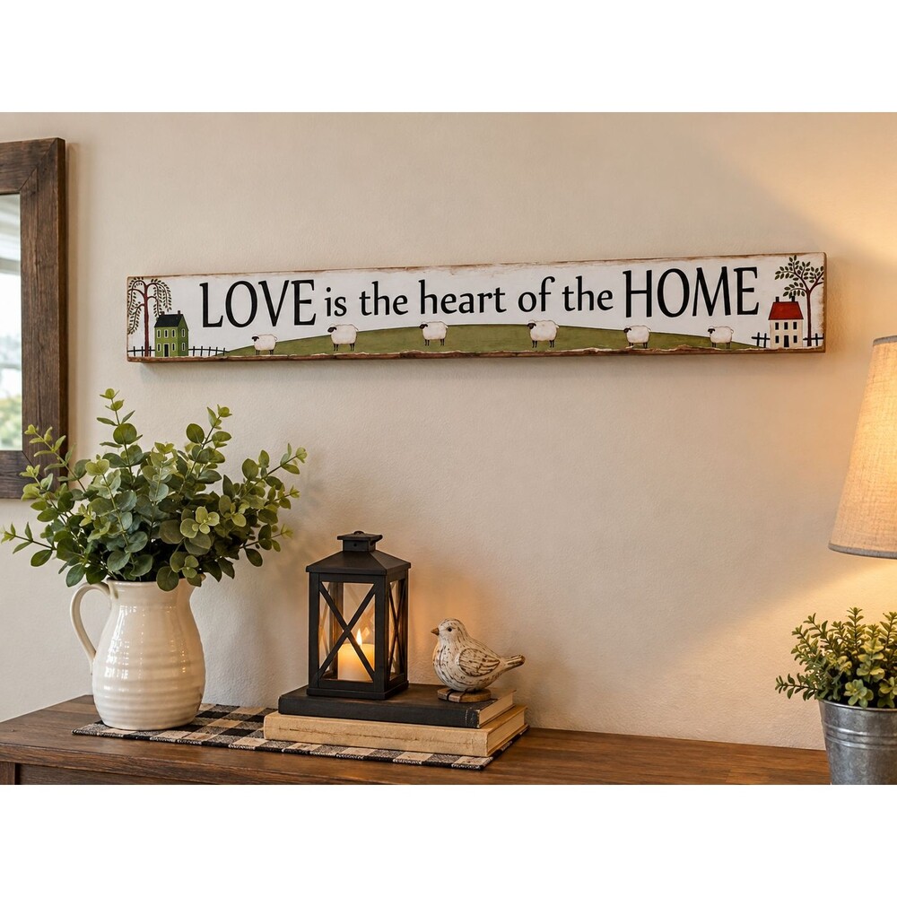 Rustic Farmhouse Shabby Chic Wallmount Decor Wood 16" Love Is theHeart Of Home”